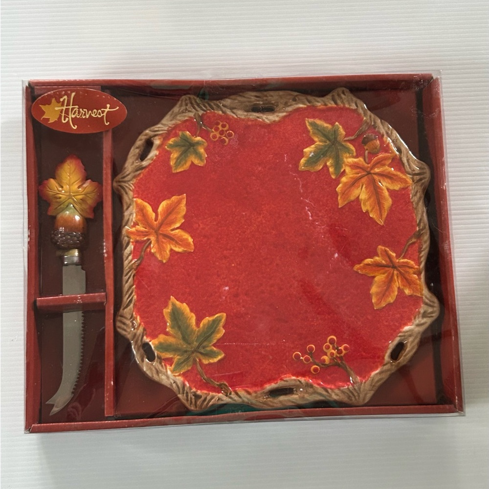 Harvest Leaf Design Cheese Plate Set